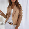 Women's Asymmetric-Zip Faux Suede Jacket with Wide Lapel Collar - Khaki