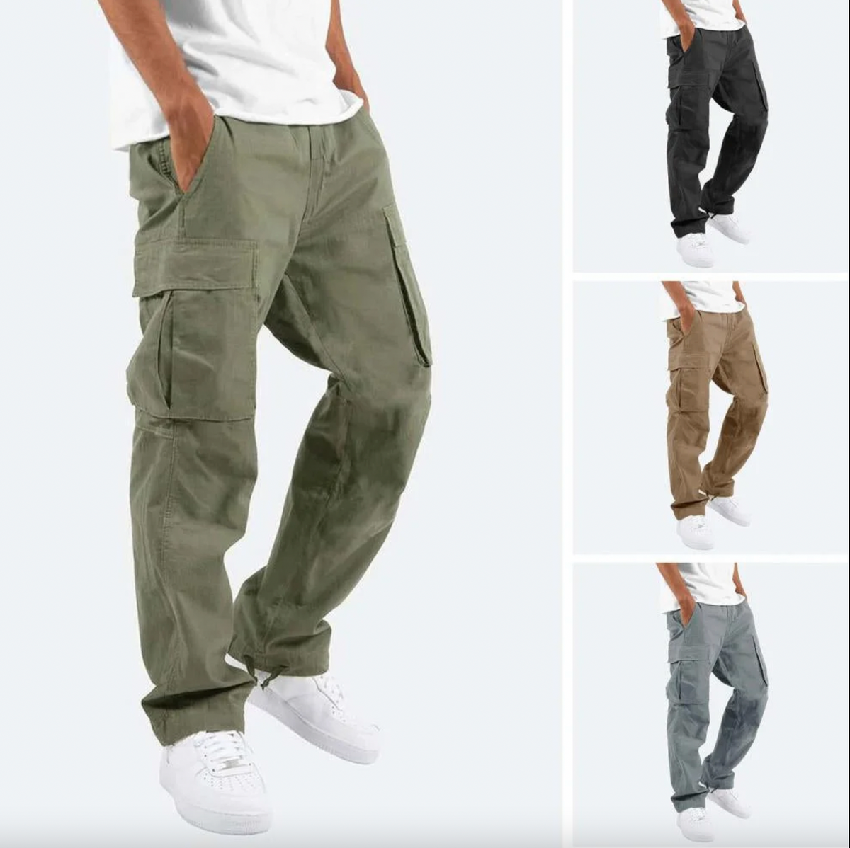 Men's Stitched-Panel Straight-Leg Cargo Trousers with Flap Pockets