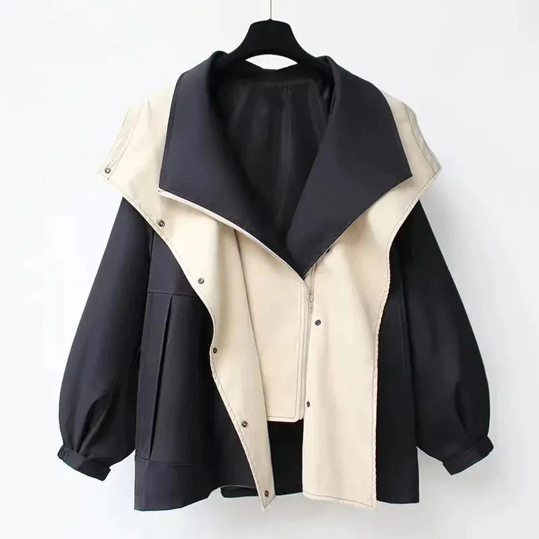 Women's Wind-Resistant Oversized Trench Mac with Layered Collar - Black