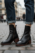 Women's Padded-Sole Leather Ankle Boots with Soft Lining