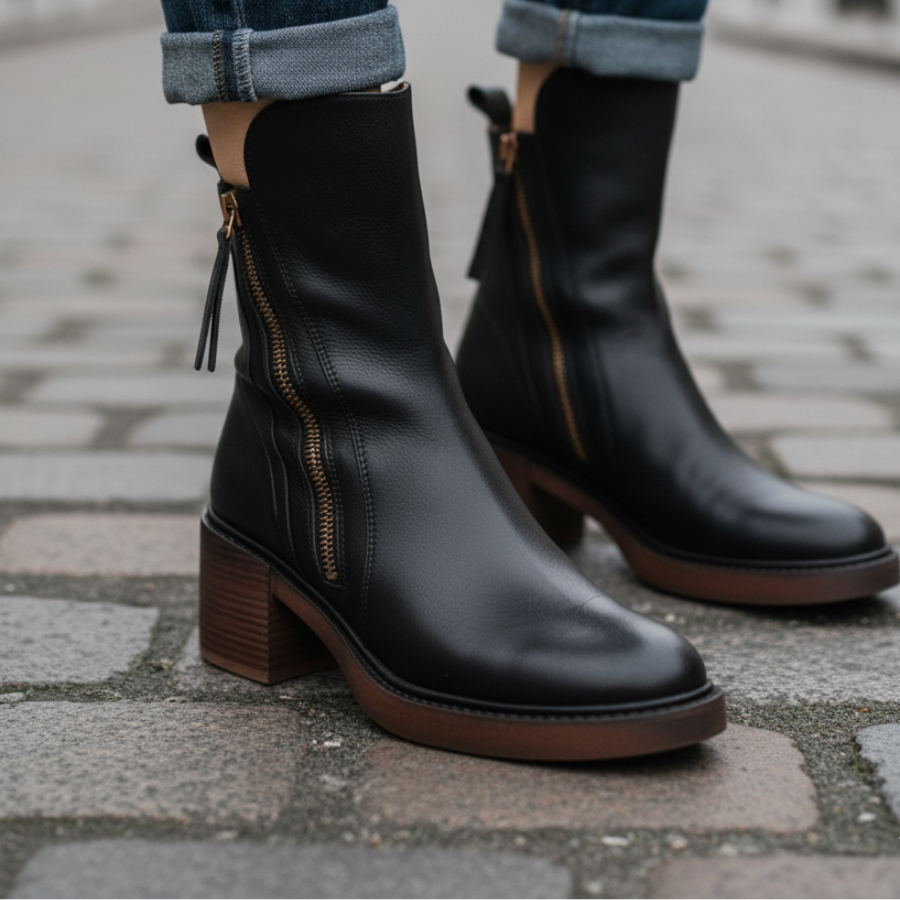 Women's Padded-Sole Leather Ankle Boots with Soft Lining