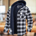 Men's Layered-Front Quilted Check Jacket with Shirt Collar and Hood - Black