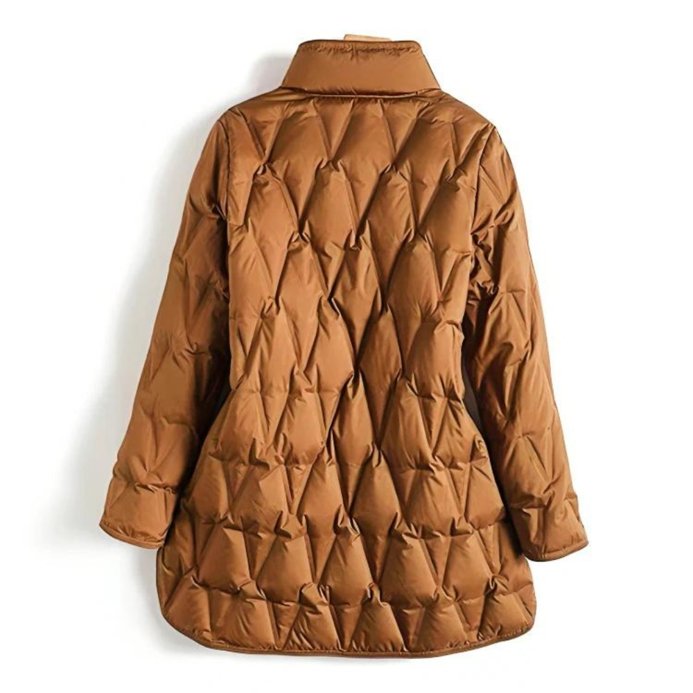 Women's Lightly Quilted Long Down Coat with High Collar