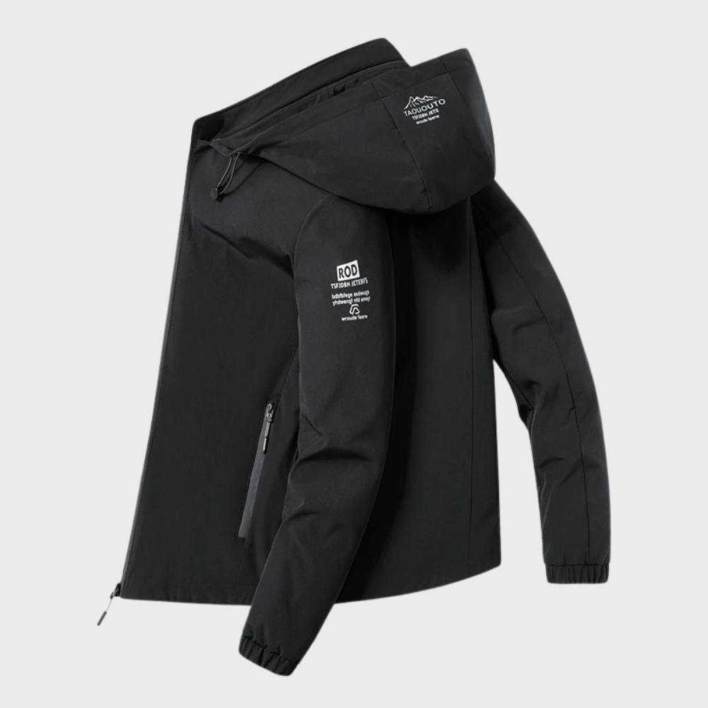 Men's Light Insulated Jacket with Hood and Weather-Resistant Shell - Black