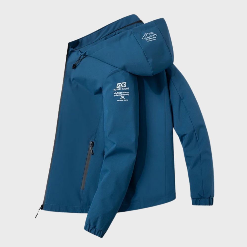 Men's Light Insulated Jacket with Hood and Weather-Resistant Shell - Blue Green