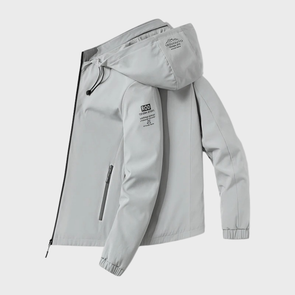 Men's Light Insulated Jacket with Hood and Weather-Resistant Shell - Light Grey