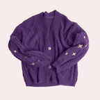 Women's Chunky Knit Cropped Cardigan with Raised Strawberries