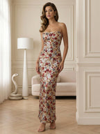 Women's Strappy Floral Sequin Maxi Dress for Weddings