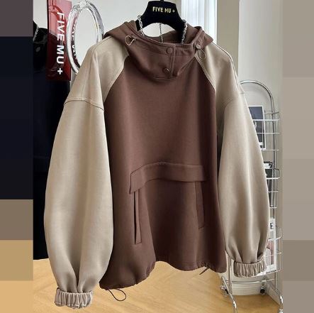 Men's Sporty Raglan-Sleeve Overhead Rain Jacket with Hood - Brown