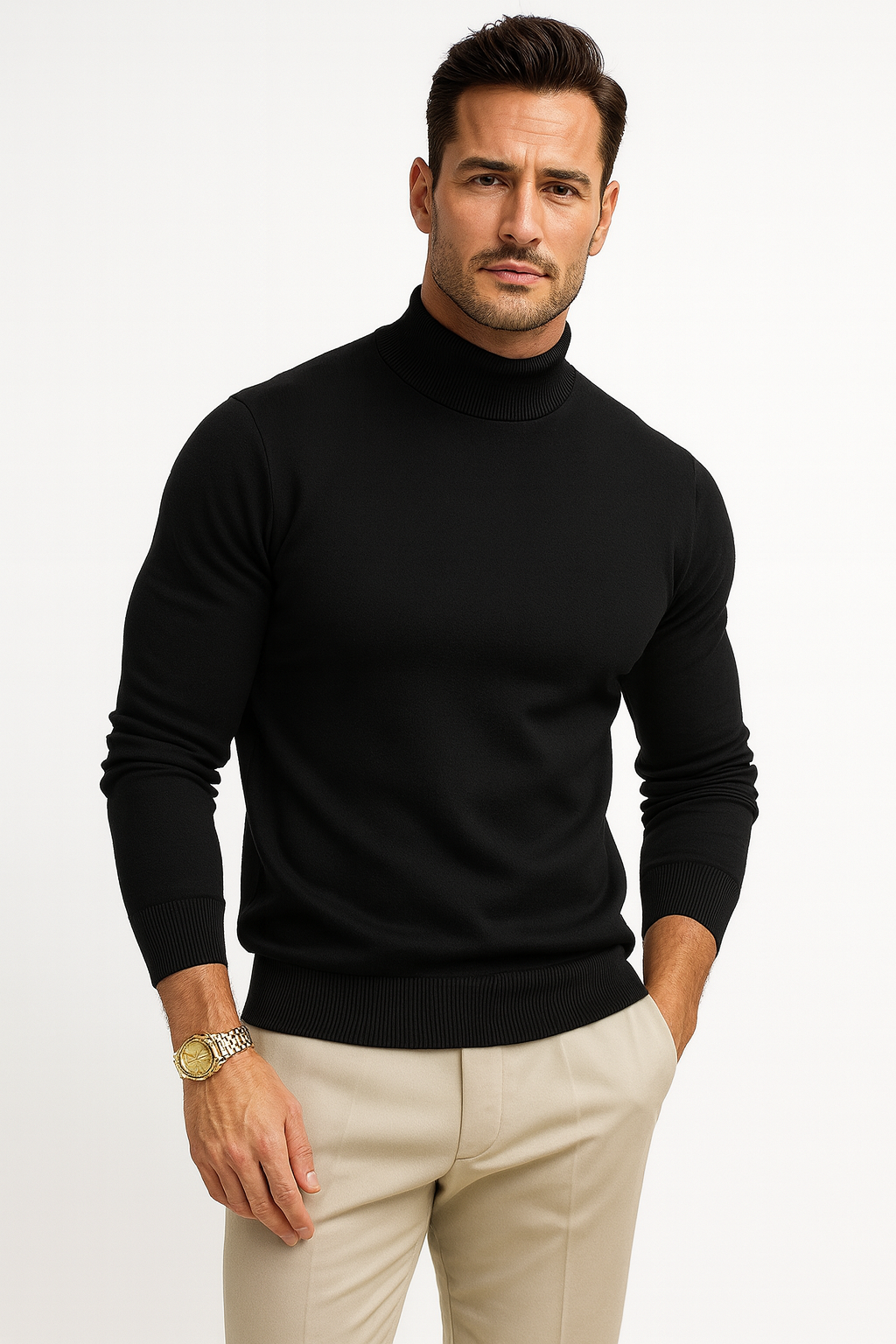 Men's Close-Fit Soft Knit Roll Neck for Smart Evenings