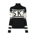 Women's Graphic Pattern Light-Stretch Roll Neck Jumper - Black