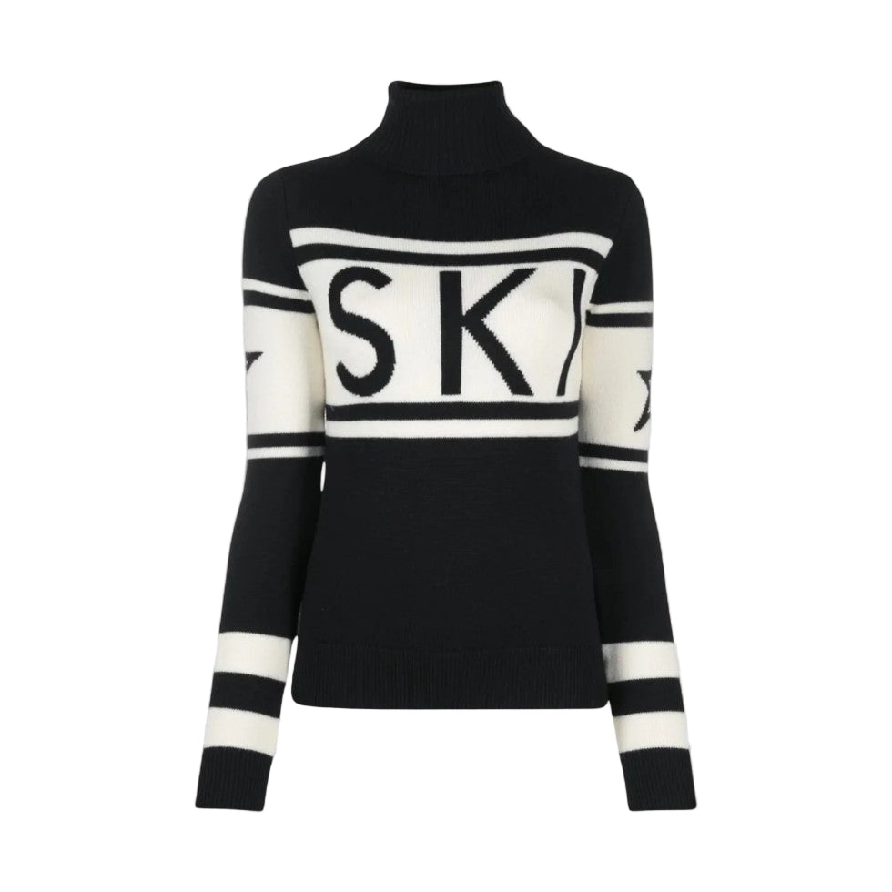 Women's Graphic Pattern Light-Stretch Roll Neck Jumper - Black
