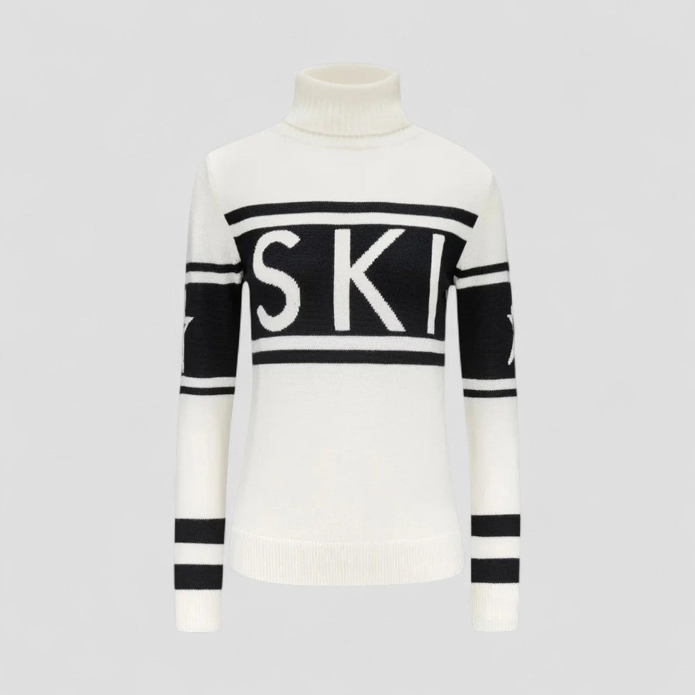 Women's Graphic Pattern Light-Stretch Roll Neck Jumper - White