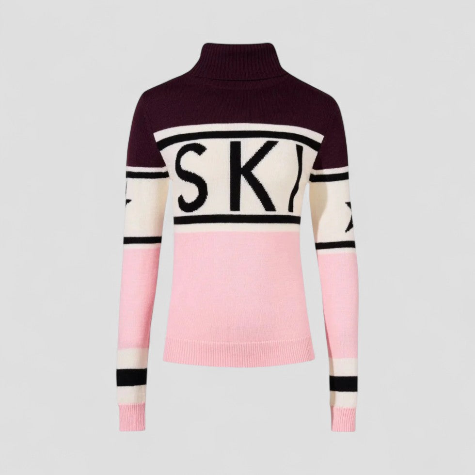 Women's Graphic Pattern Light-Stretch Roll Neck Jumper - Pink