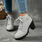 Women's Grippy Platform Ankle Boots with Front Laces and Buckle