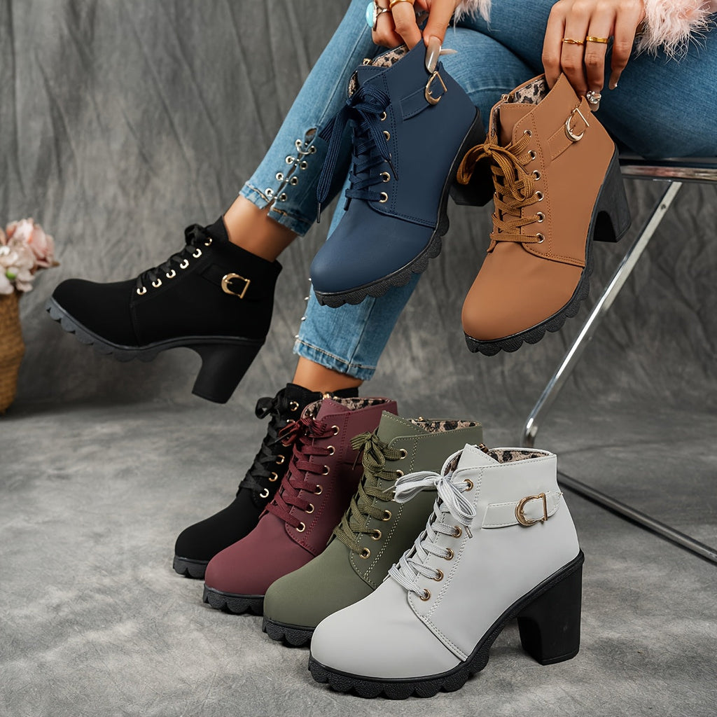 Women's Grippy Platform Ankle Boots with Front Laces and Buckle