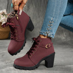 Women's Grippy Platform Ankle Boots with Front Laces and Buckle