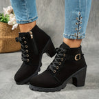 Women's Grippy Platform Ankle Boots with Front Laces and Buckle