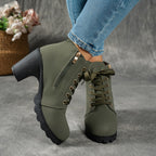 Women's Grippy Platform Ankle Boots with Front Laces and Buckle