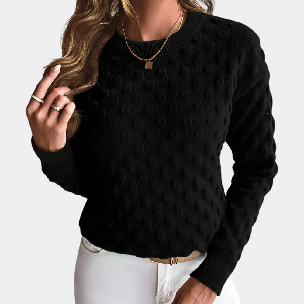 Women's Ribbed-Trim Crew Neck Jumper with Raised Cable Stitch