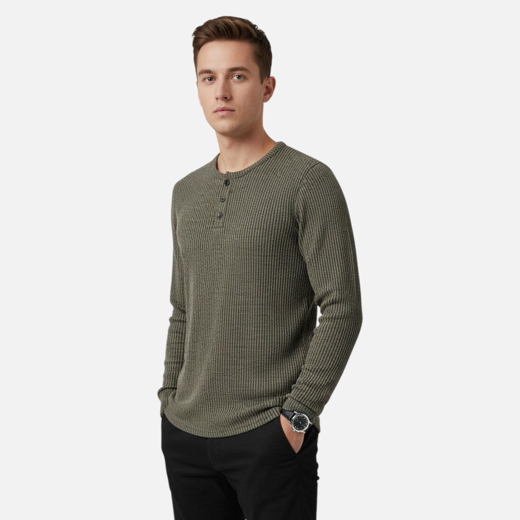 Men's Button-Neck Cable Knit Henley for Spring and Autumn