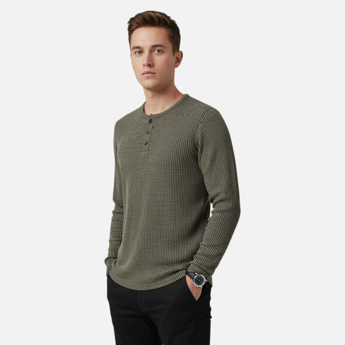 Men's Button-Neck Cable Knit Henley for Spring and Autumn