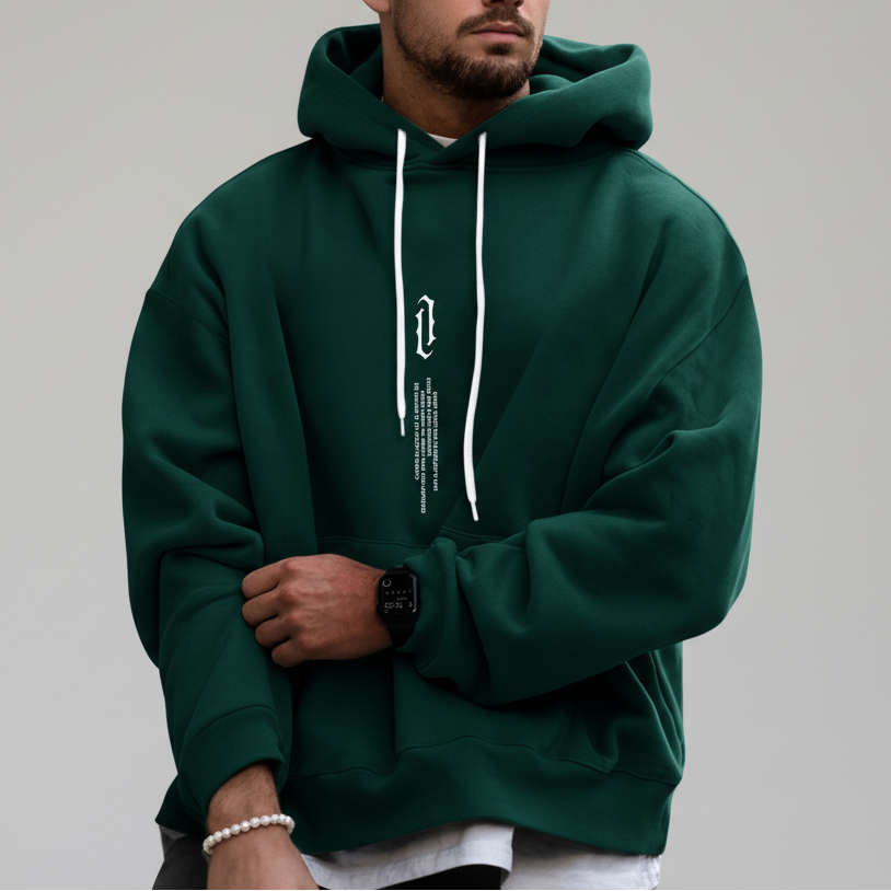 Men's Drawstring Pouch-Pocket Hoodie for Commutes and Evenings In - Dark Green