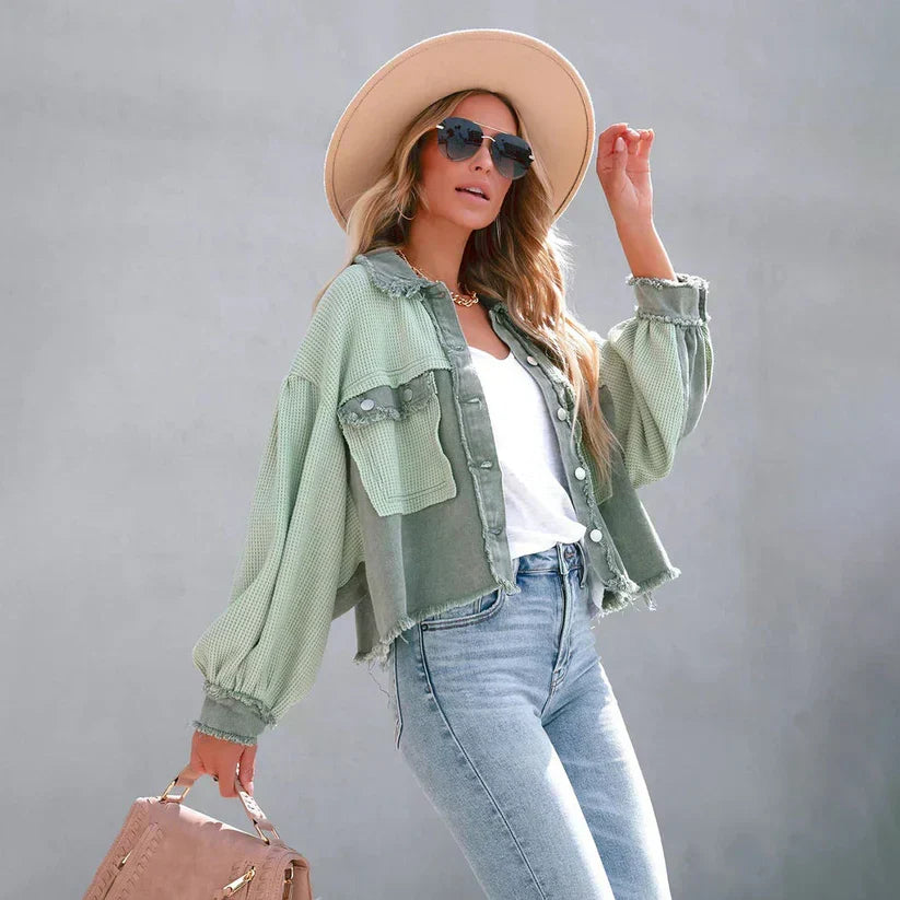 Women's Playful Fringe-Edge Short Jacket - Green