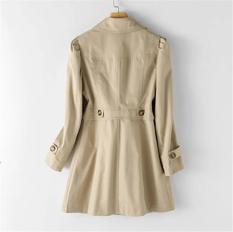 Women's Fitted Knee-Length Trench Coat with Notch Lapels