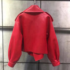 Women's Open-Front Leather-Look Crop Jacket with Statement Lapels