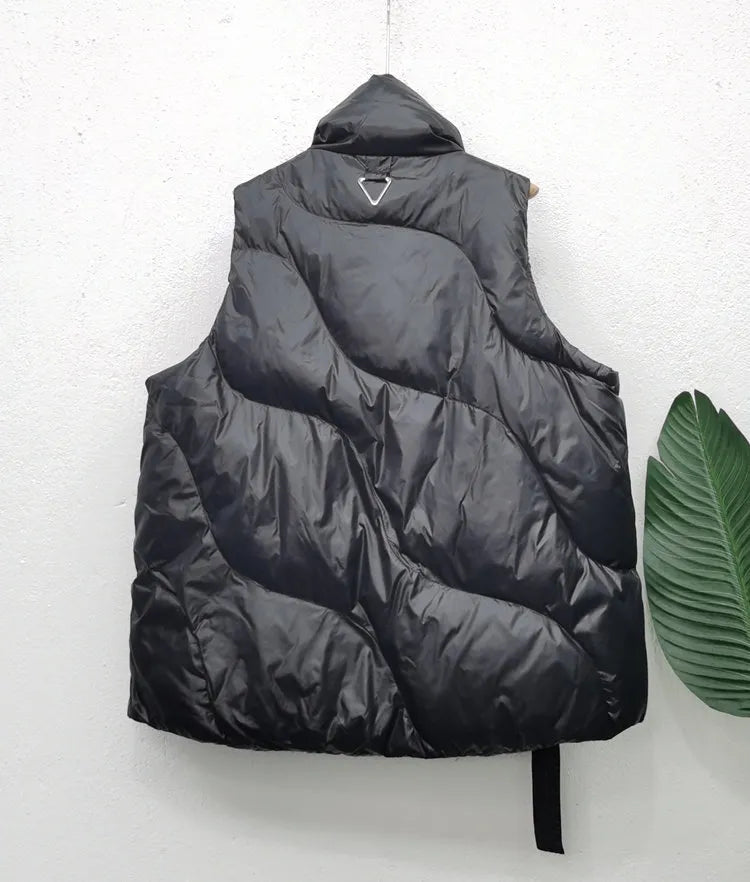 Women's Oversized Padded Gilet with Drawstring Hem and Subtle Sheen