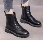 Women's Leather Commuter Ankle Boots with Thick Tread Sole and Zip