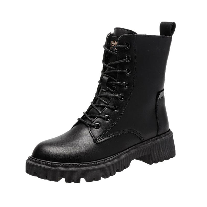 Women's Leather Commuter Ankle Boots with Thick Tread Sole and Zip