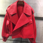 Women's Open-Front Leather-Look Crop Jacket with Statement Lapels