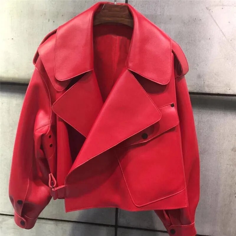 Women's Open-Front Leather-Look Crop Jacket with Statement Lapels
