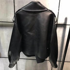 Women's Open-Front Leather-Look Crop Jacket with Statement Lapels