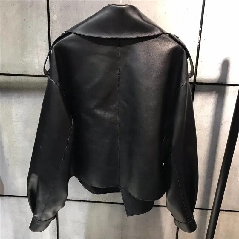 Women's Open-Front Leather-Look Crop Jacket with Statement Lapels