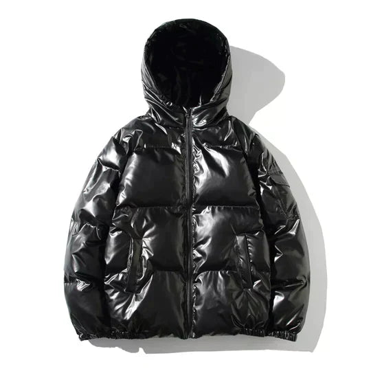 Men's Waterproof Metallic-Sheen Puffer with Multi-Layer Lining - Black A