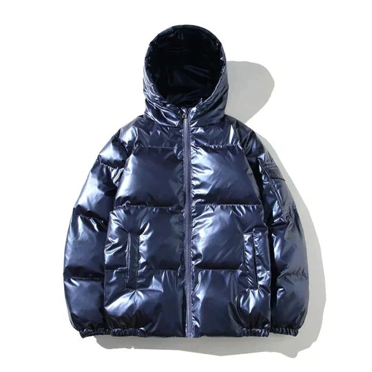 Men's Waterproof Metallic-Sheen Puffer with Multi-Layer Lining - Navy Blue A