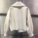 Women's Open-Front Leather-Look Crop Jacket with Statement Lapels