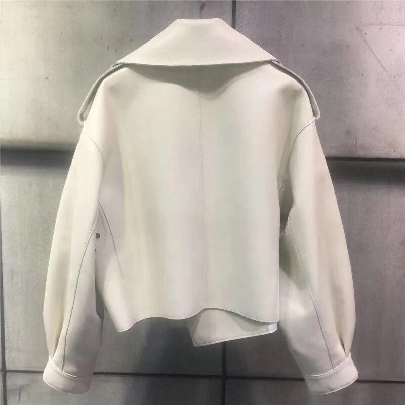Women's Open-Front Leather-Look Crop Jacket with Statement Lapels