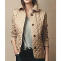 Women's Smart Diamond-Quilted Jacket with Crisp Collar - Khaki