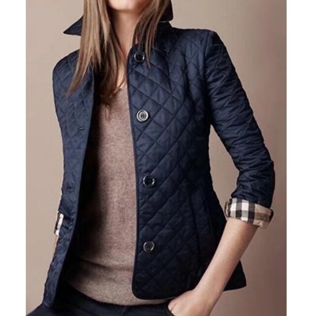 Women's Smart Diamond-Quilted Jacket with Crisp Collar - Dark Blue