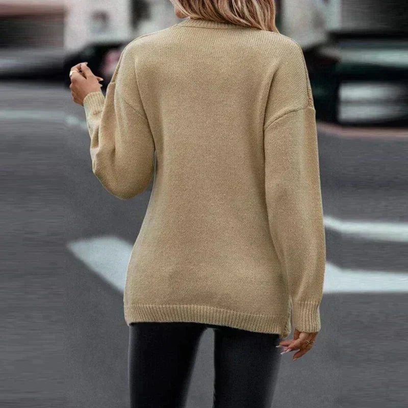 Women's Asymmetric-Hem Cable-Knit Jumper with Crossover V-Neck