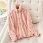 Women's All-Over Plush Fleece Jacket with Full Front Zip - Light Pink