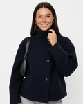 Women's Washable Single-Breasted Autumn Jacket with Raised Collar - Blue