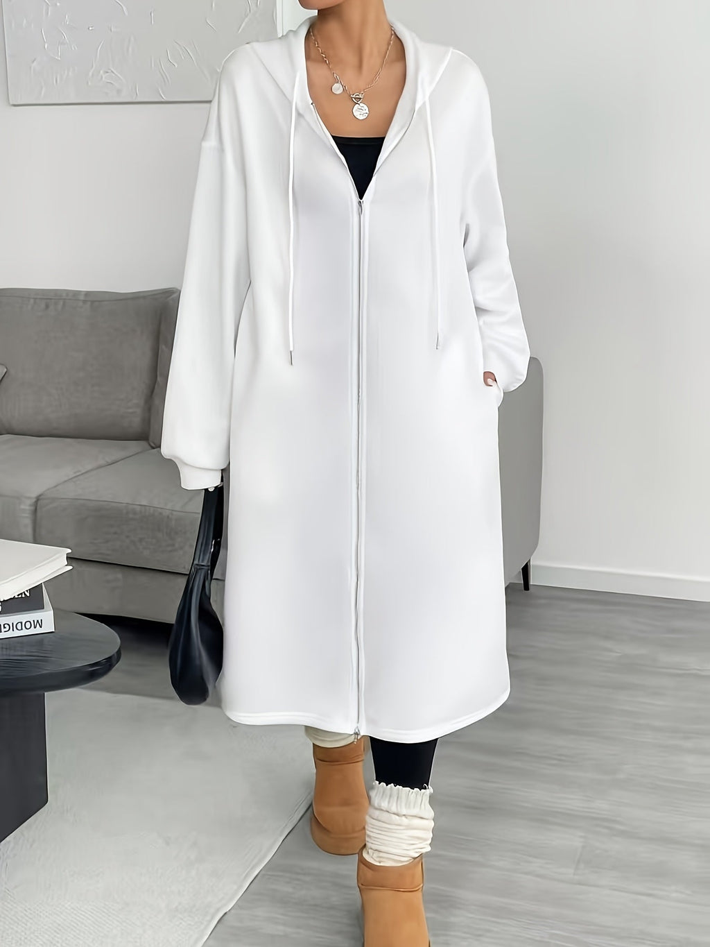 Women's Relaxed Knit Hoodie Cardigan with Full-Length Zip