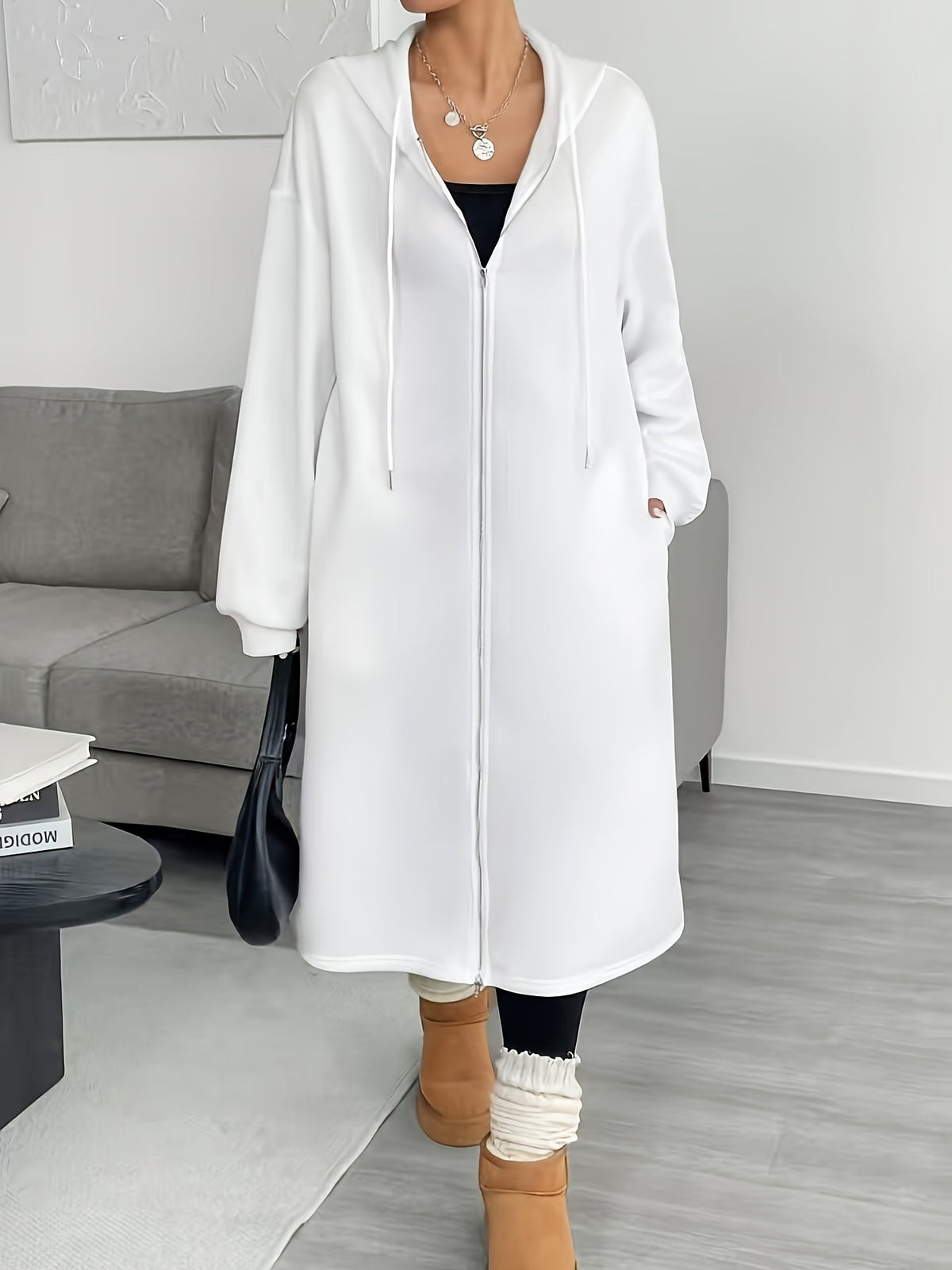 Women's Relaxed Knit Hoodie Cardigan with Full-Length Zip