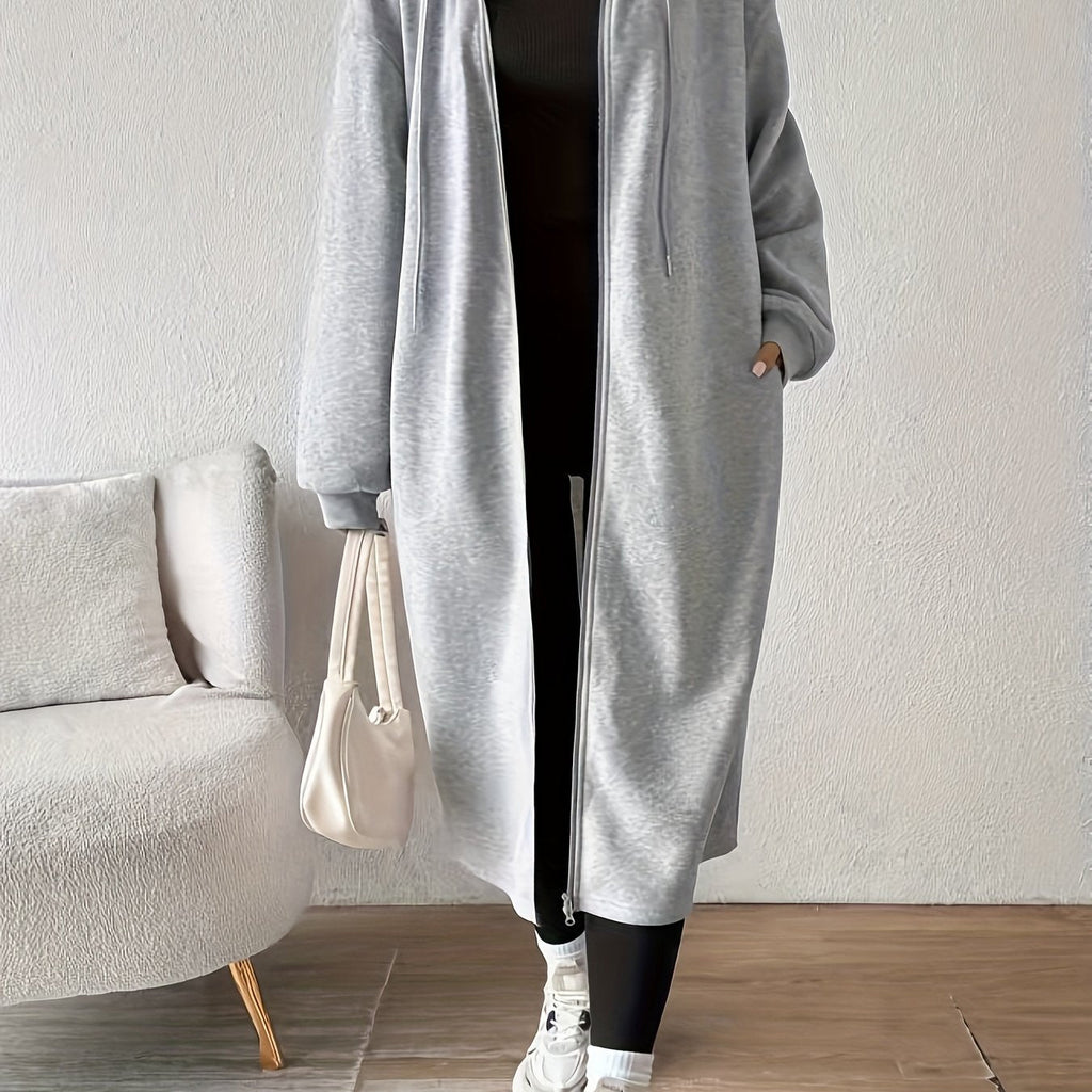 Women's Relaxed Knit Hoodie Cardigan with Full-Length Zip