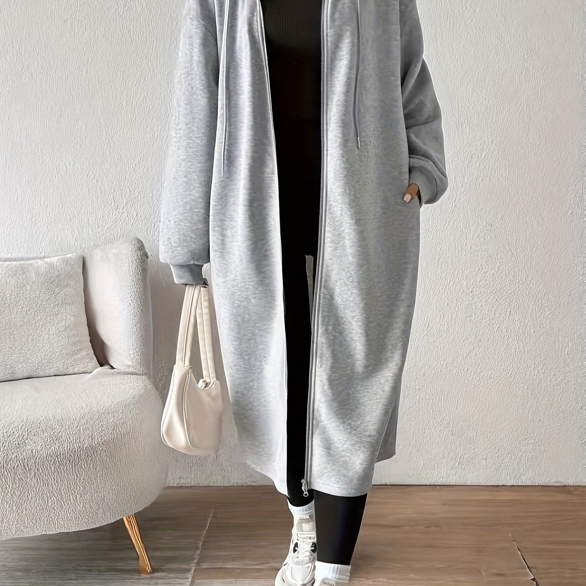 Women's Relaxed Knit Hoodie Cardigan with Full-Length Zip